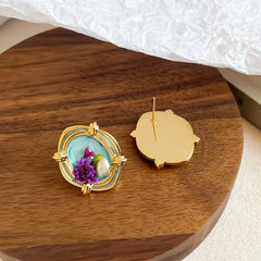 Female Elegant Freshwater Pearl S925 Silver Dried Flowers Hand-Painted Drip Glaze Stud Earring Fashion in Stock Party Jewelry
