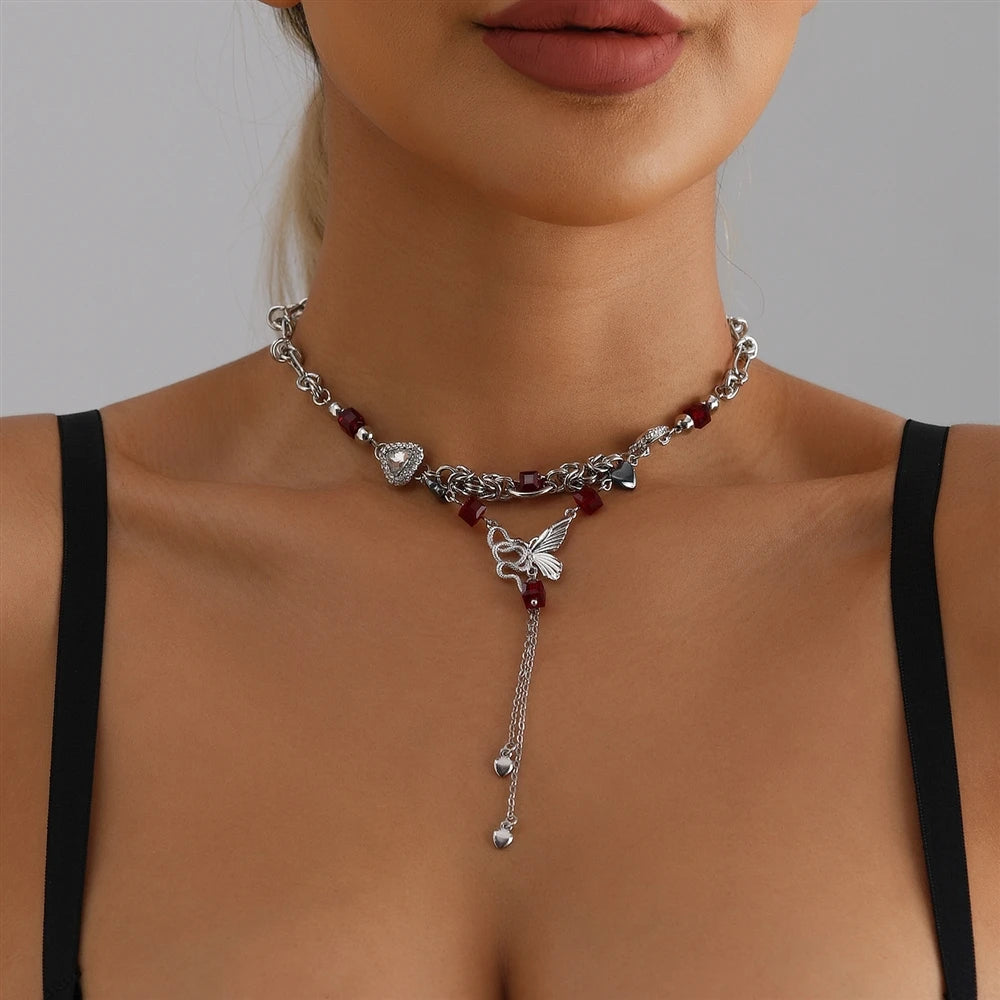 Fashion Gothic Glitter Sweet Spicy Necklaces for Girls Sweater Chain Heart Shaped Jewelry for Women Ladies Accessories Wholesale