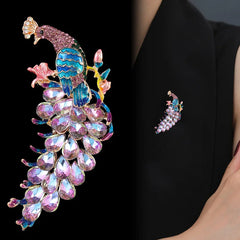 Fashion Peacock Glitter Rhinestone Animals Brooches for Girls Elegant Trendy Stylish Pins Jewelry for Women Ladies Accessories