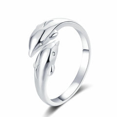 Double Dolphin Rings Women Fashion Niche Design Simple Adjustable Opening Cute Finger Ring Korean Style Accessories Wholesale