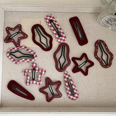 Girls Aesthetic Red Pink Irregular Shape Grid Snap Clips Fashion Elegant Beauty Simple in Stock Hairpins Accessories for Women