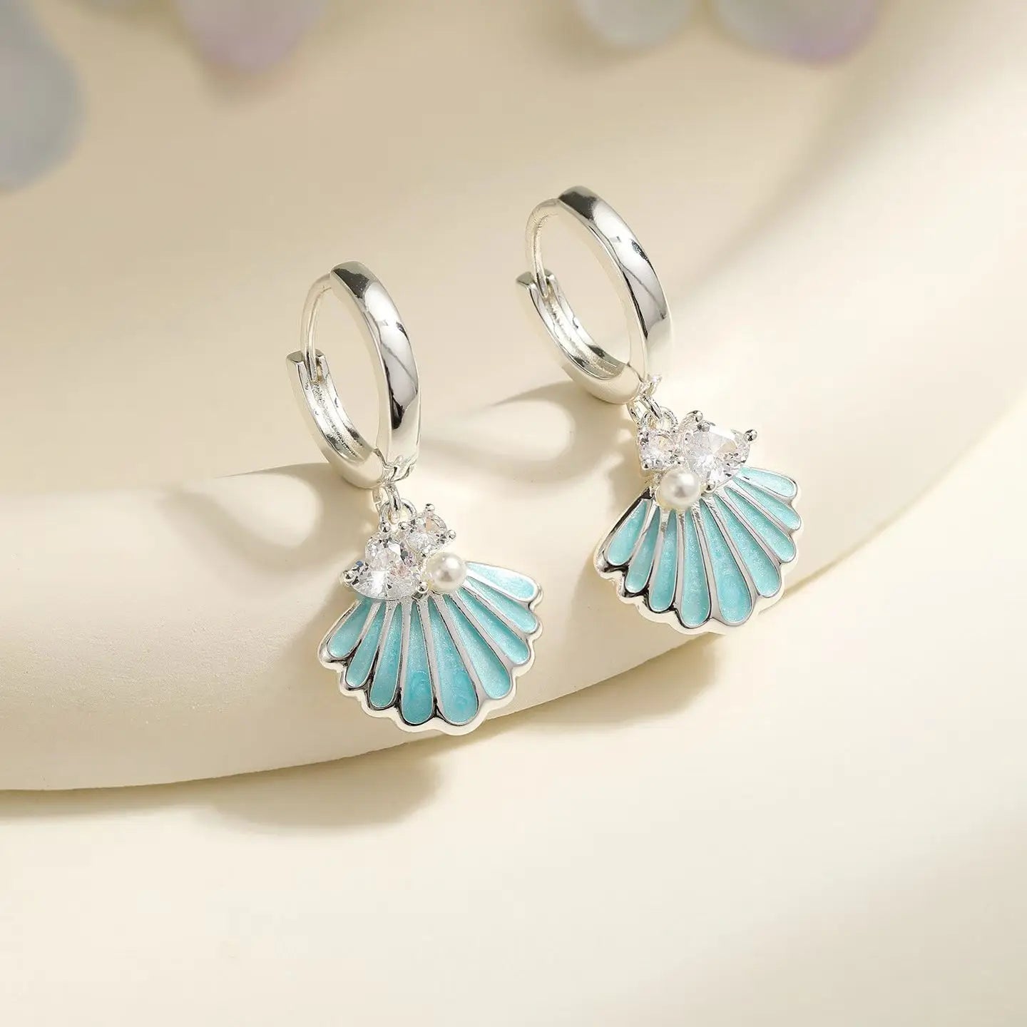 Fashion Trendy Classic Imitation Pearl Drop Earrings for Girls Ocean Blue Shell Sea Jewelry for Women Ladies Accessories Chic