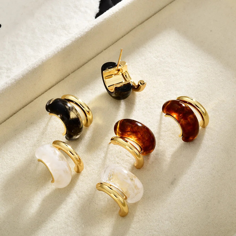 Retro Resin Chunky Hoop Earrings Women Copper Gold-plated Geometric Stud Earrings Fashion Jewelry Vintage Style Gift Wholesale