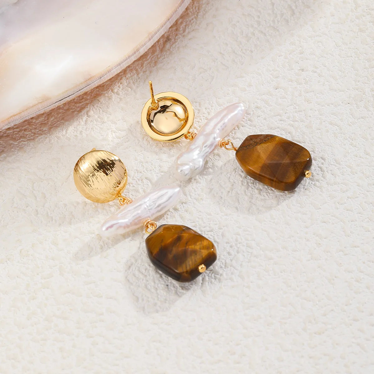 Fashion Baroque Pearl Golden Tiger Eye Stone S925 Silver Drop Earrings for Girls Trendy Jewelry for Women Ladies Wholesale