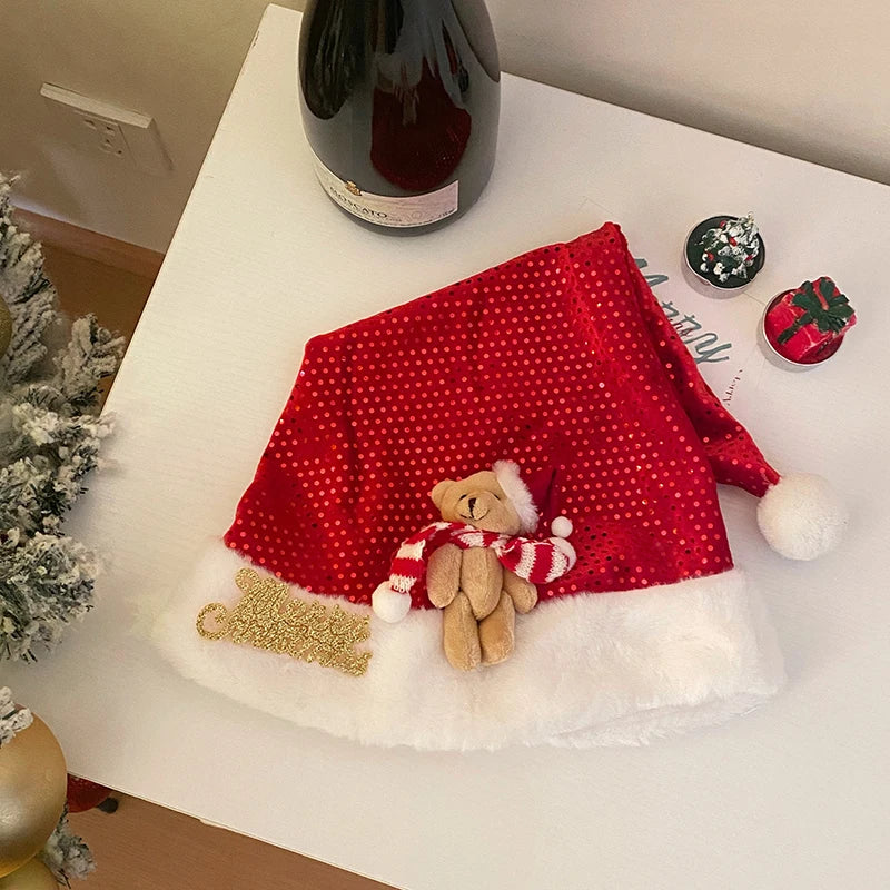 Female Christmas Festival Celebration Solid Color Large Fashion Classic Animals White Red Warm in Stock Christmas Hat Accessory