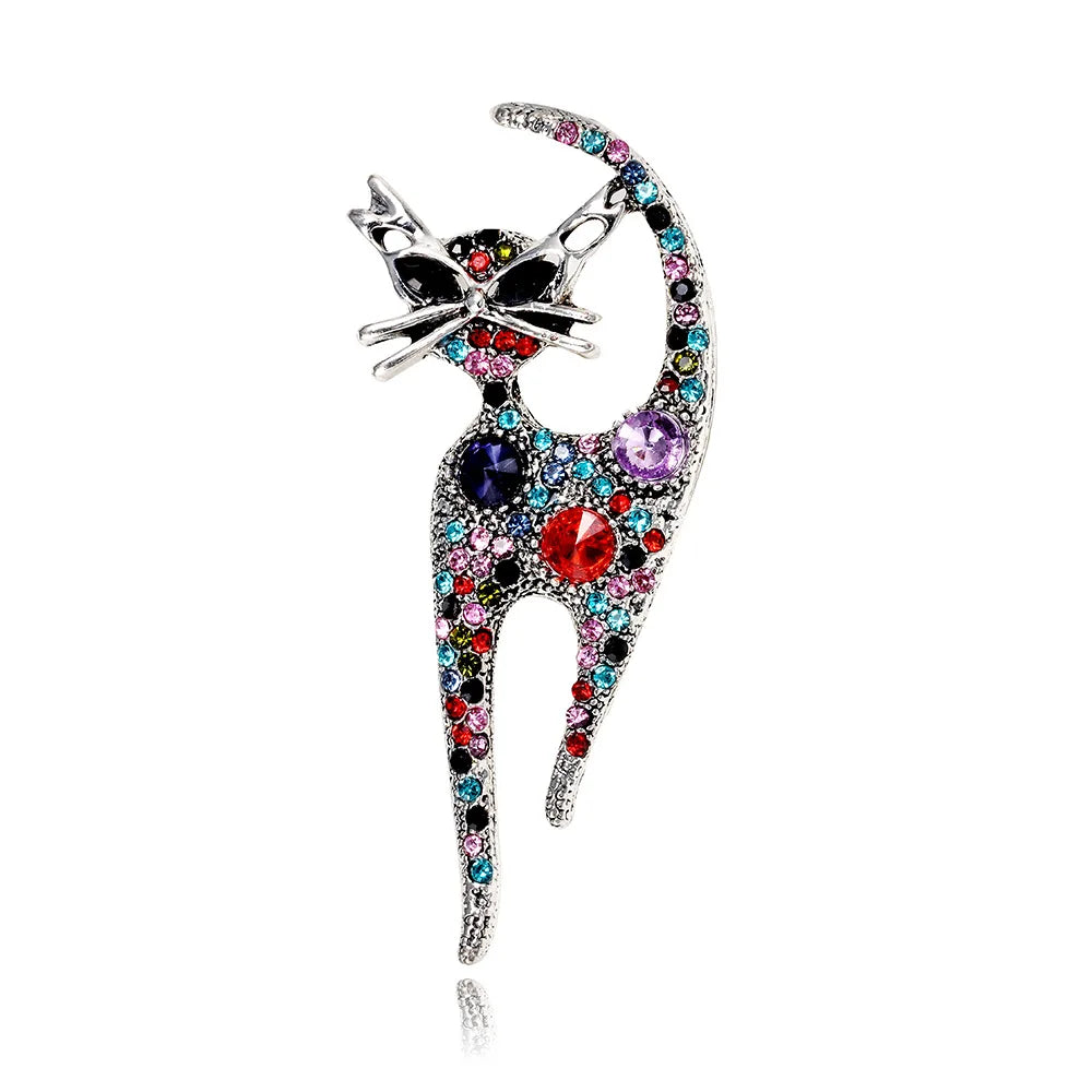 Fashion Cats Animals Rhinestone Sweet Brooches for Girls Trendy Glitter Sparking Pins Jewelry for Women Ladies Accessories