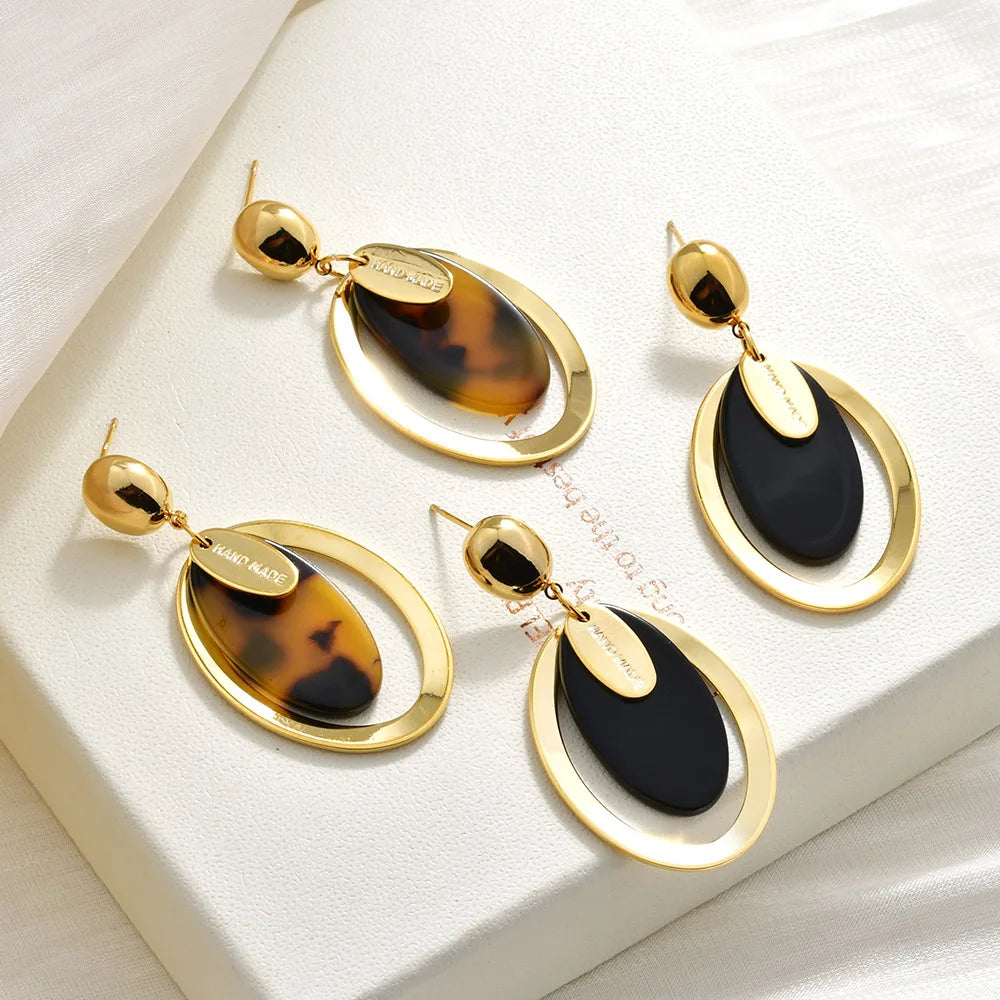 Retro Hoop Earrings Women Leopard Print Geometric Acetate Plate Stud Earrings Light Luxury High-end Fashion Accessories Bulk