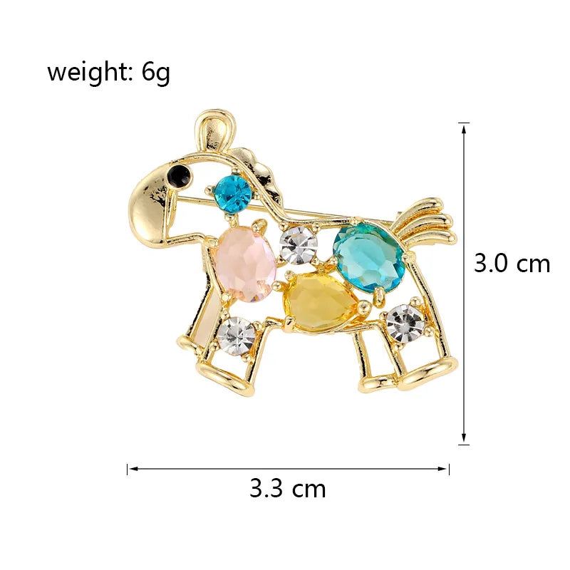 Fashion Glitter Horses Rhinestone Brooches for Girls Sweet Elegant Stylish Glamorous Pins Jewelry for Women Ladies Accessories