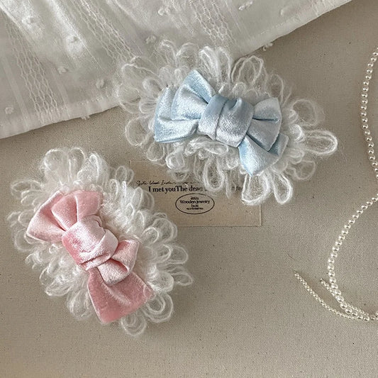 Cute Little Girl's Fluffy Bow Hairpin Sweet Velvet Hair Clip Gentle Clasp Hair Clips Women Duckbill Hair Accessories Wholesale