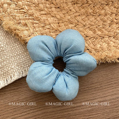 Sweet Cute Flower Shaped Plaid Scunchies for Girls Solid Color Stylish Fashion Hair Ties for Women Ladies Kids Hair Accessories
