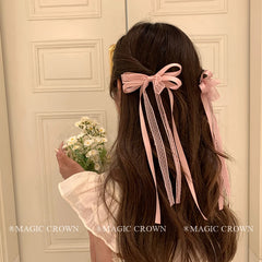 Sweet Ribbon Bowknot Hair Clips Accessories for Girls Solid Color Cute Fashion Fancinators  Hair Claws Lace  for Women Ladies