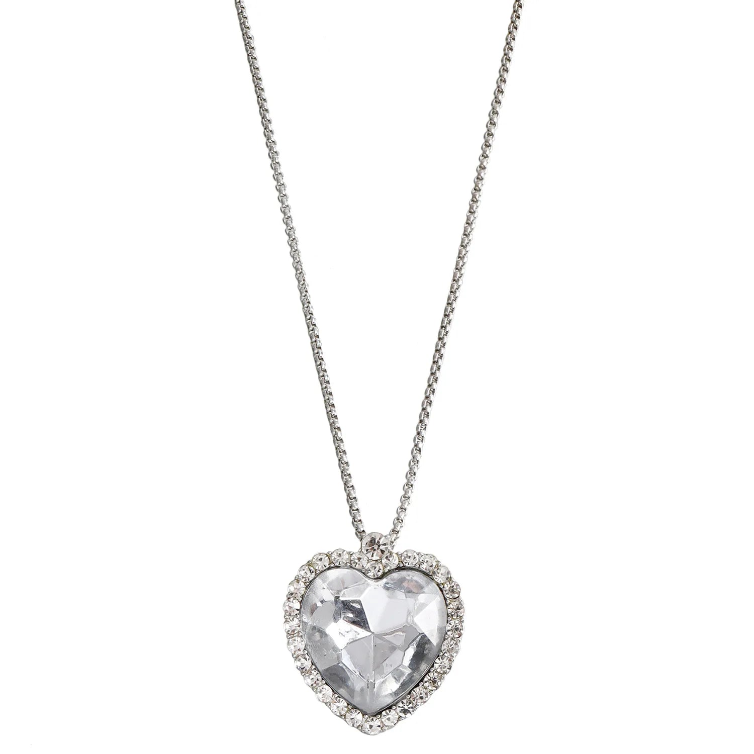 Fashion Trendy Stylish Glitter Heart Shaped Sparkle Necklaces for Girls Rhinestone Glamorous Jewelry for Women Ladies Accessory