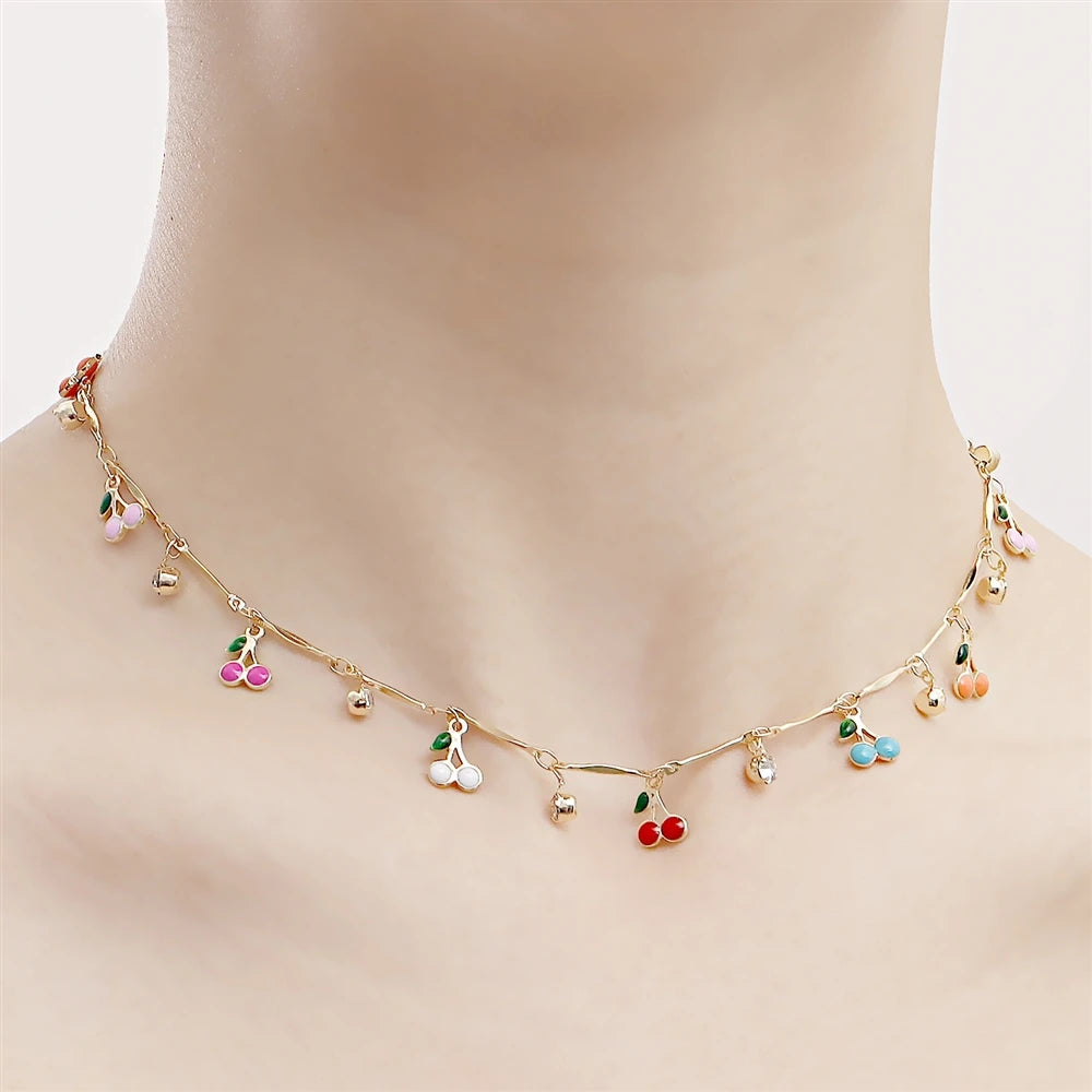 Fashion Simple Elegant Cherry Sweet Necklaces for Girls Kawaii Trendy Jewelry for Women Ladies Teenager Accessories Daily