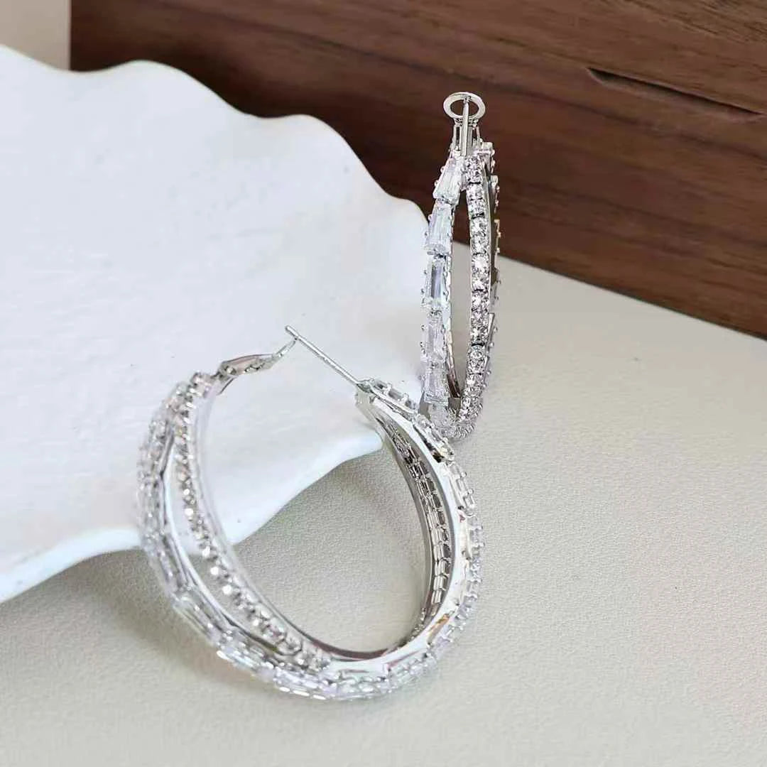 Women Hot Sale High Quality Rhinestone Circle Hoop Earring Fashion Sparking Glitter Chic Wholesale Jewelry Accessories for Daily