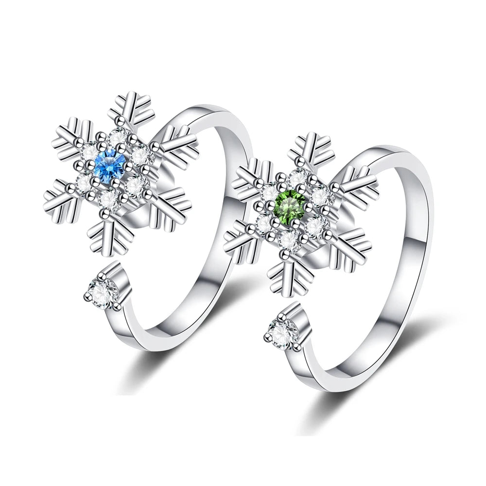 Zircon-encrusted Snowflake Rotating Rings Fashion Sweet High-end Ring Christmas Gift for Women Accessory Wholesale Hot Sale