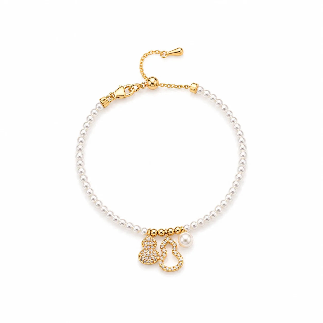 Fashion Imitation Pearl Cubic Zirconia 18K Gold Plated Bracelets for Girls Sweet Elegant Jewelry for Women Ladies Wholesale