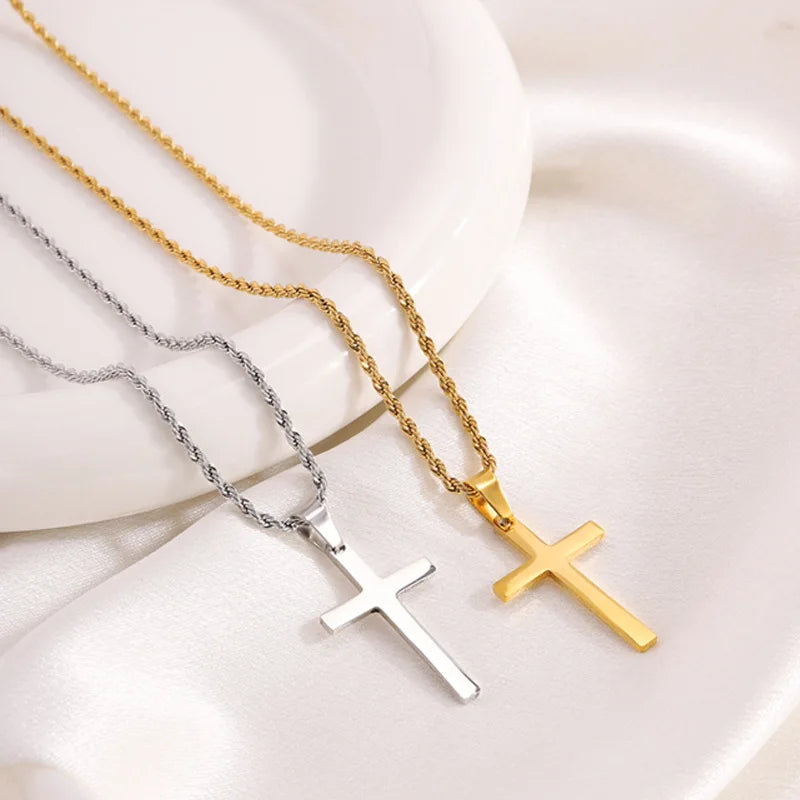 Cross Twist Chain Necklace Stainless Steel Non-fading Men Cross Pendant Necklace Casual Fashionable Women's Jewelry Accessories