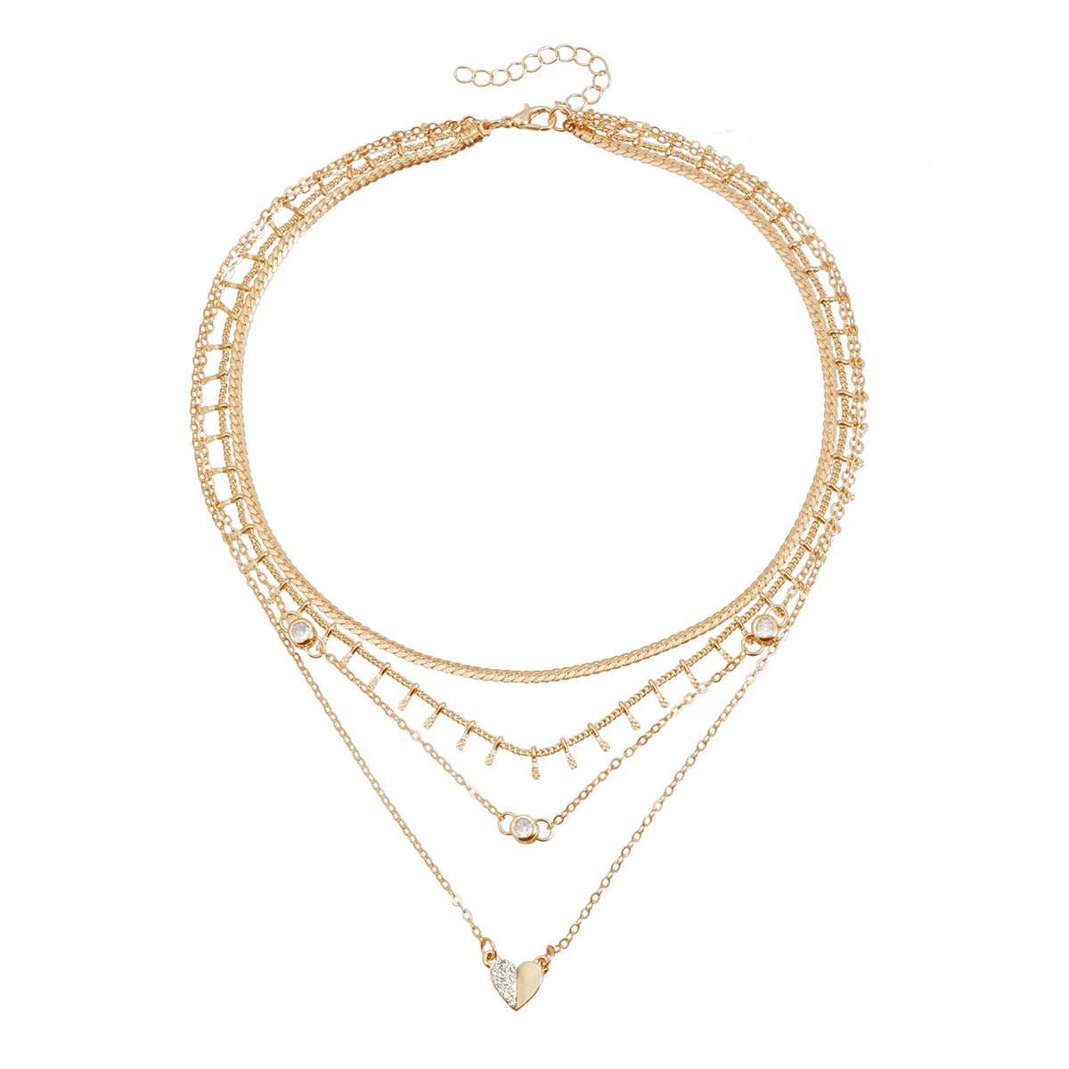 Fashion Heart Shaped Layered Wearing Necklaces for Girls Elegant Stylish Glamorous Charms Jewelry for Women Ladies Accessories