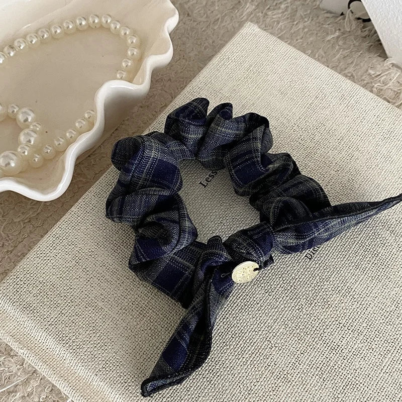Simple Minimalistic Bowknot Fashion Scrunchies for Girls Plaid Elegant Hair Ties for Women Ladies Hair Accessories in Stock