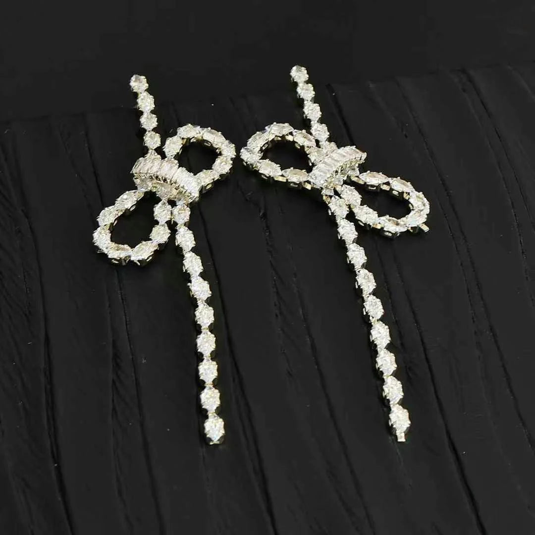 Female Star Bowknot Decorative Drop Earring Exaggerated Fashion Sparking Dainty Charms Bulk Jewelry Accessories for Women Daily