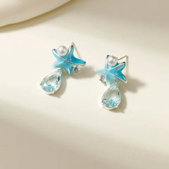 Luxurious Glitter Ocean Star Sparkle Drop Earrings for Girls Rhinestone Butterfly Jewelry for Women Ladies Accessories Princess