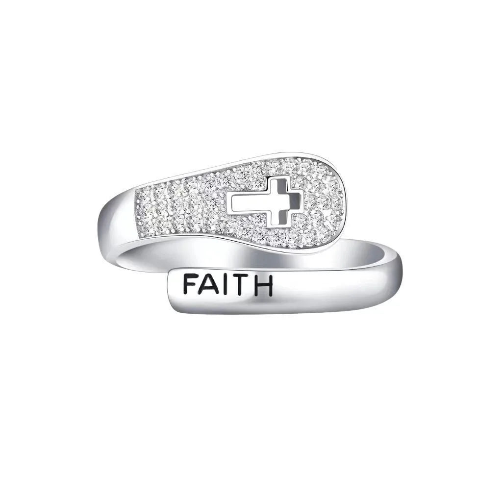 New Niche Faith Cross Hollowed-out Rings for Women European and American Fashion Design Customizable Ring Jewelry Accessory Bulk