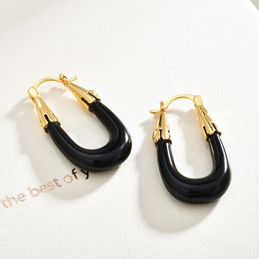 French Geometric Ear Buckles Solid Colors Wine Red Oil-Dripping U-Shaped Earrings Casual Elegant Fashion Earrings Women Bulk