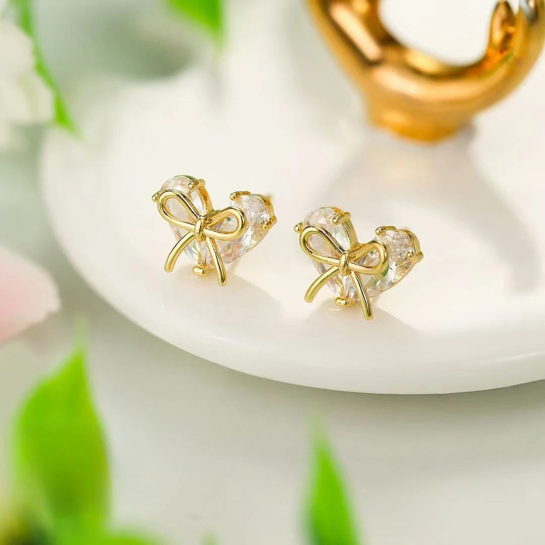 Ladies Bow Imitation Pearl Mini Stud Earring Fashion Elegant Simple High Quality Bulk Jewelry Accessories for Women Causal Daily