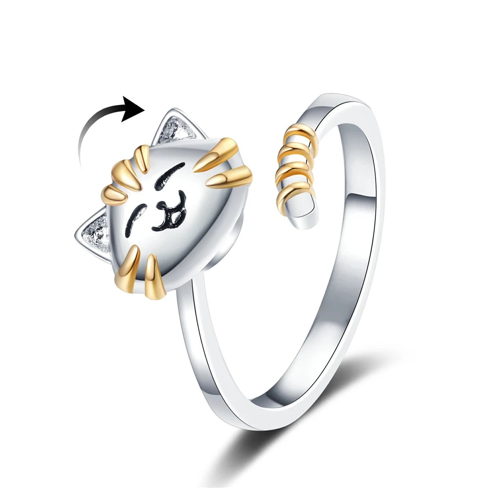 Japanese and Korean Fashion Rings Cute Cat Cartoon Spinning Simple Personalized Ring for Female Teenager Accessories Wholesale
