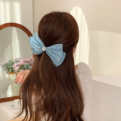 Hot Sale Blue Solid Color Imitation Pearl Rhinestone Hair Clips Trendy Graceful Wholesale in Stock Hairpins Accessory for Women