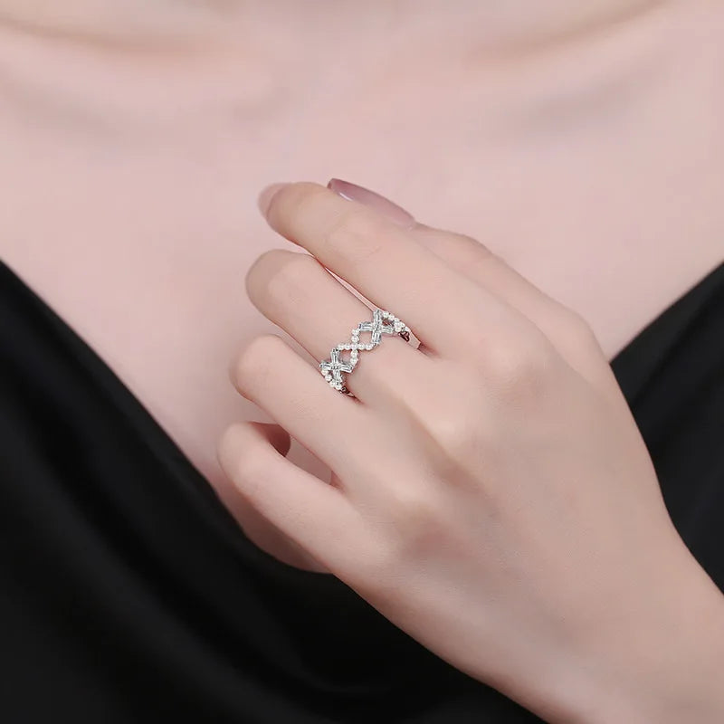 Fashion Imitation Pearl Open Rings Women's Simple Geometric Cross Design Adjustable Ring Elegant Fashion Jewelry Gift Wholesale