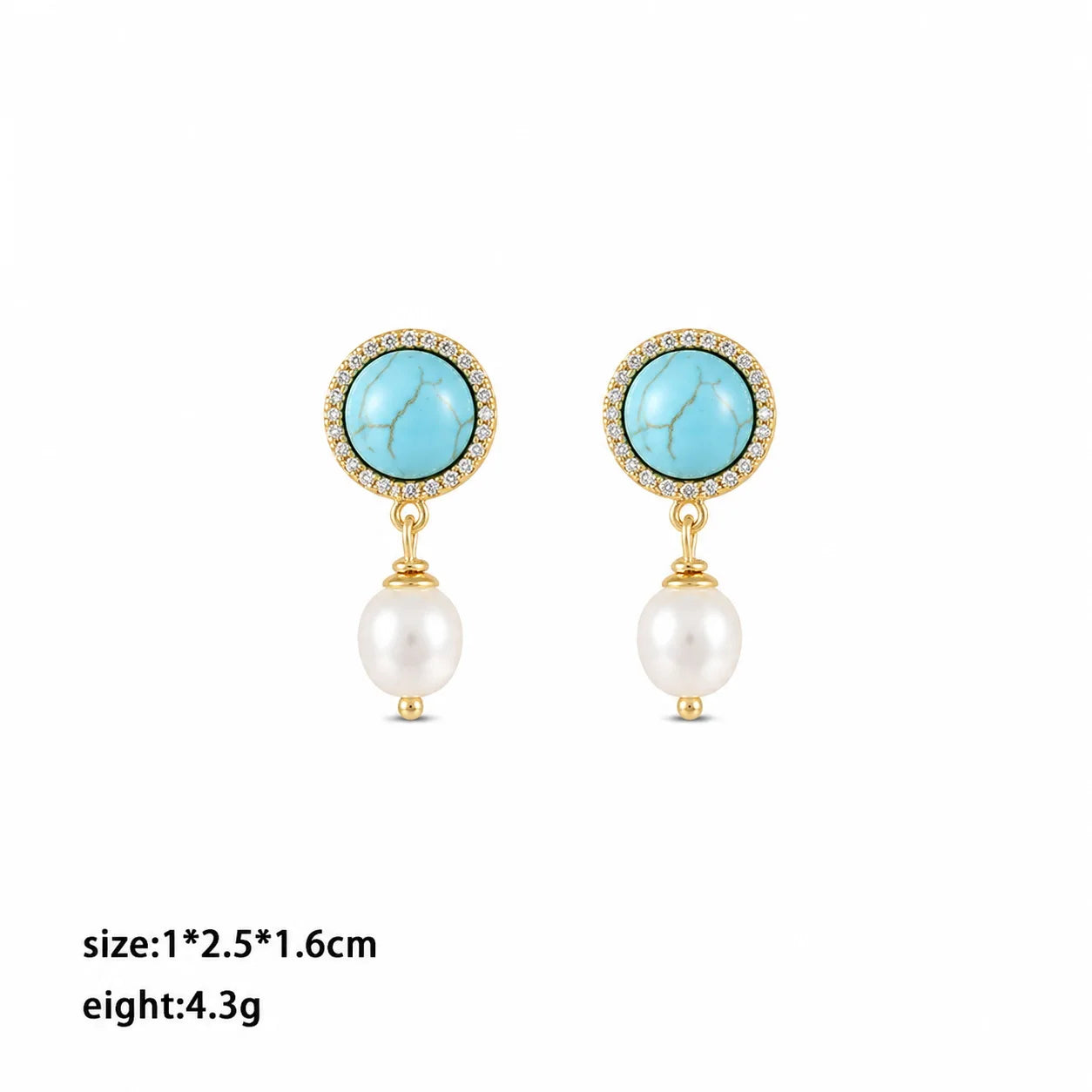 Ladies Blue Blue Turquoise Freshwater Pearl Copper Earring French Style Elegant Vintage Low MOQ in Stock Jewelry for Women Daily