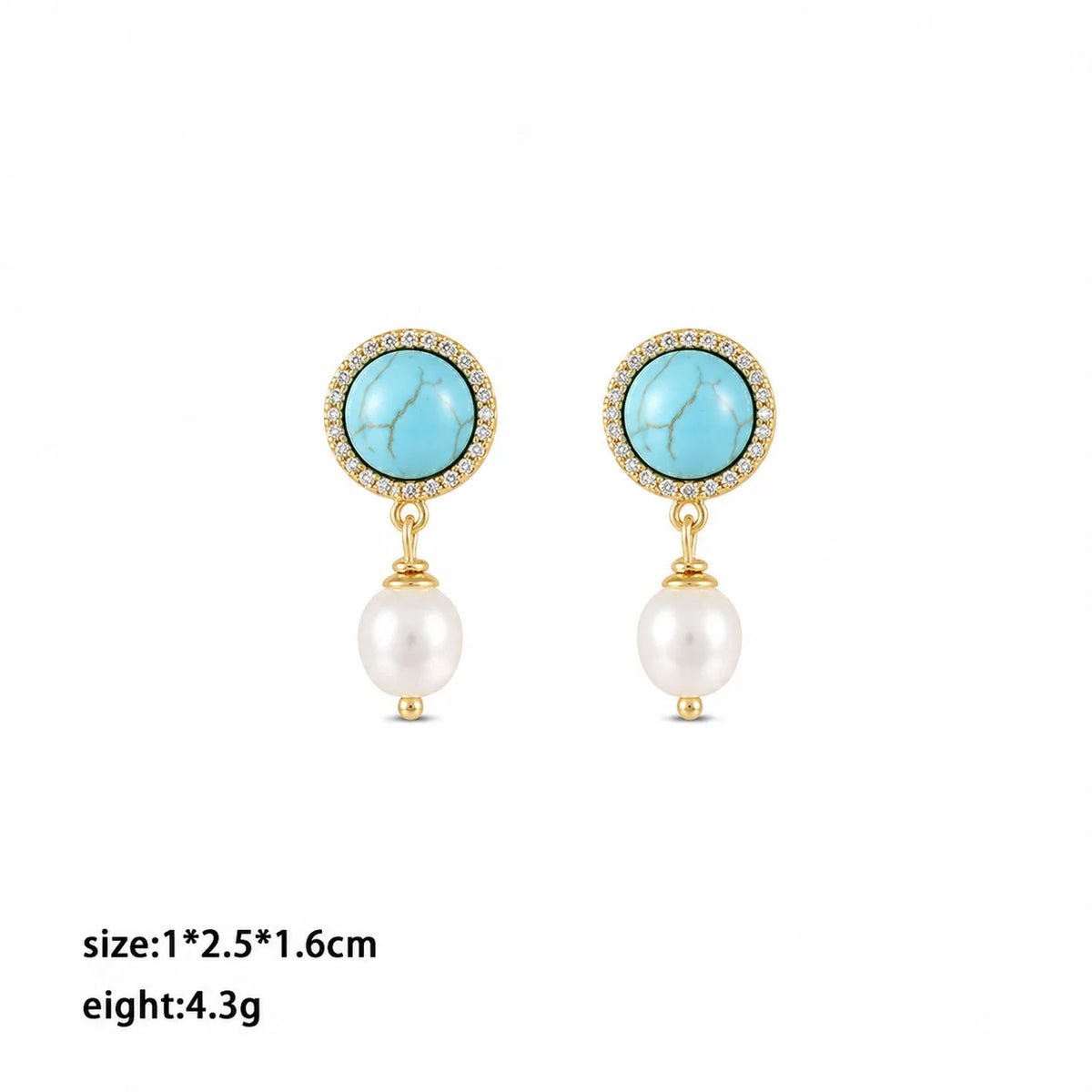 Ladies Blue Blue Turquoise Freshwater Pearl Copper Earring French Style Elegant Vintage Low MOQ in Stock Jewelry for Women Daily