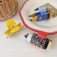 Cute Playful Pencil Shaped Hair Claw Clips for Girls Stripe Fashion Stylish Haarpange for Women Ladies Hair Accessories Trendy