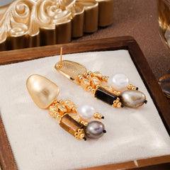 Fashion Baroque Pearl S925 Silver Drop Earrings for Girls Copper 18K Gold Jewelry for Women Ladies Tiger Eye Stone Wholesale