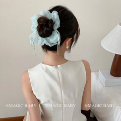 Brand New Solid Green Tulle Ribbon Scunchies Elegant and Stylish Hair Ties for Women and Girls Sweet Fashion Hair Accessories