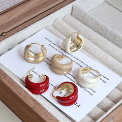 Fashion Simple Minimalistic Classic Red Solid Color Hoop Earrings for Girls Art Deco Charms Jewelry for Women Ladies Accessories