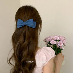 Women 2025 Hot Sale Bowknot Blue Scrunchies Hairpins Fashion Elegant Simple Hair Ties Alligator Clips Accessories for Daily Use