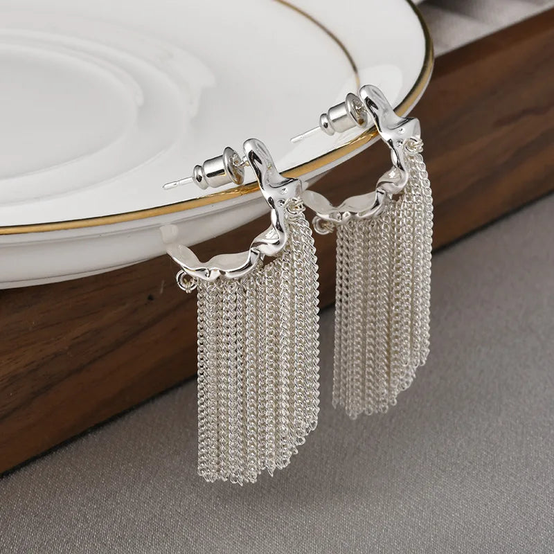 European and American Fashion Earrings Metal Geometric Chain Tassel Earrings Contrast Color Designer Personality Earrings Women