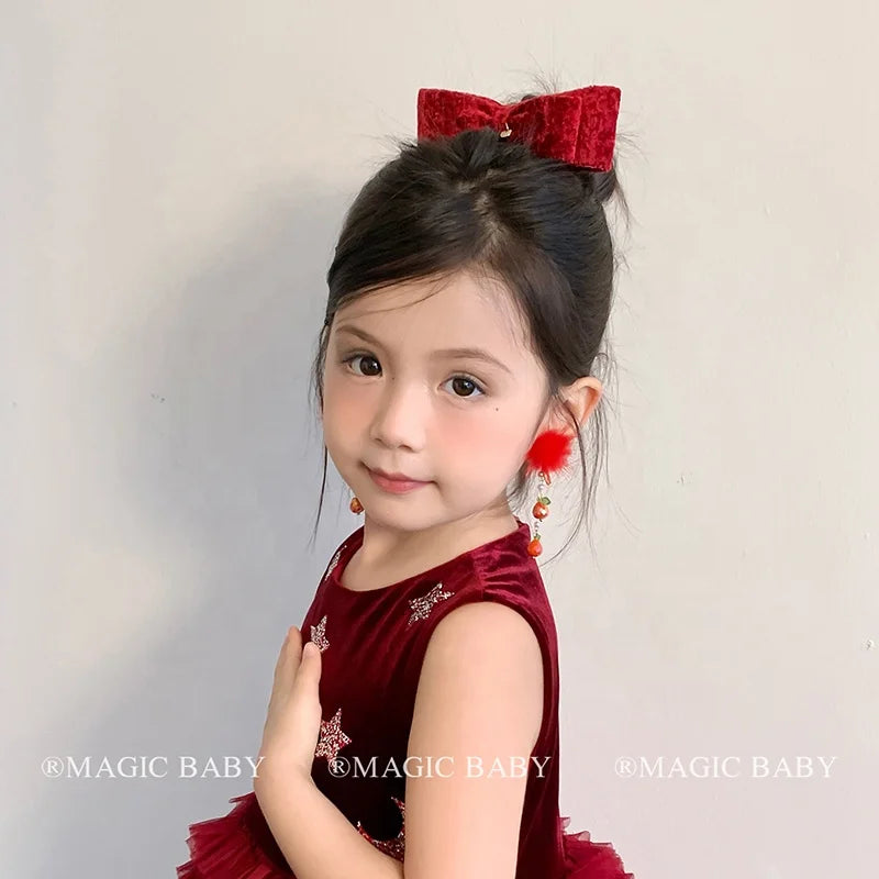 Solid Color Classic Bowknot Hair Clips for Baby Girls Cute Kawaii Velvet Alligators for Kids Children Hair Accessories in Stock