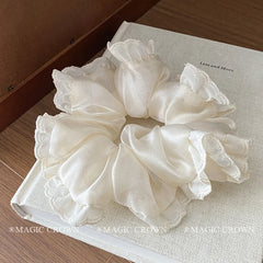 Women's Classic Large Hair Ties Spring Summer Satin Lace Scrunchies Princess-style High Elasticity Sweet Vintage Hair