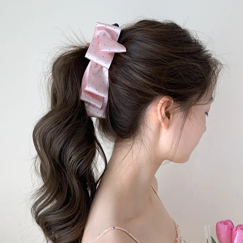 Pink White Polka Dot Hair Clips for Women Satin Banana Clips Custom Sweet Elegant Korean Girl Fashion Hair Accessories Wholesale