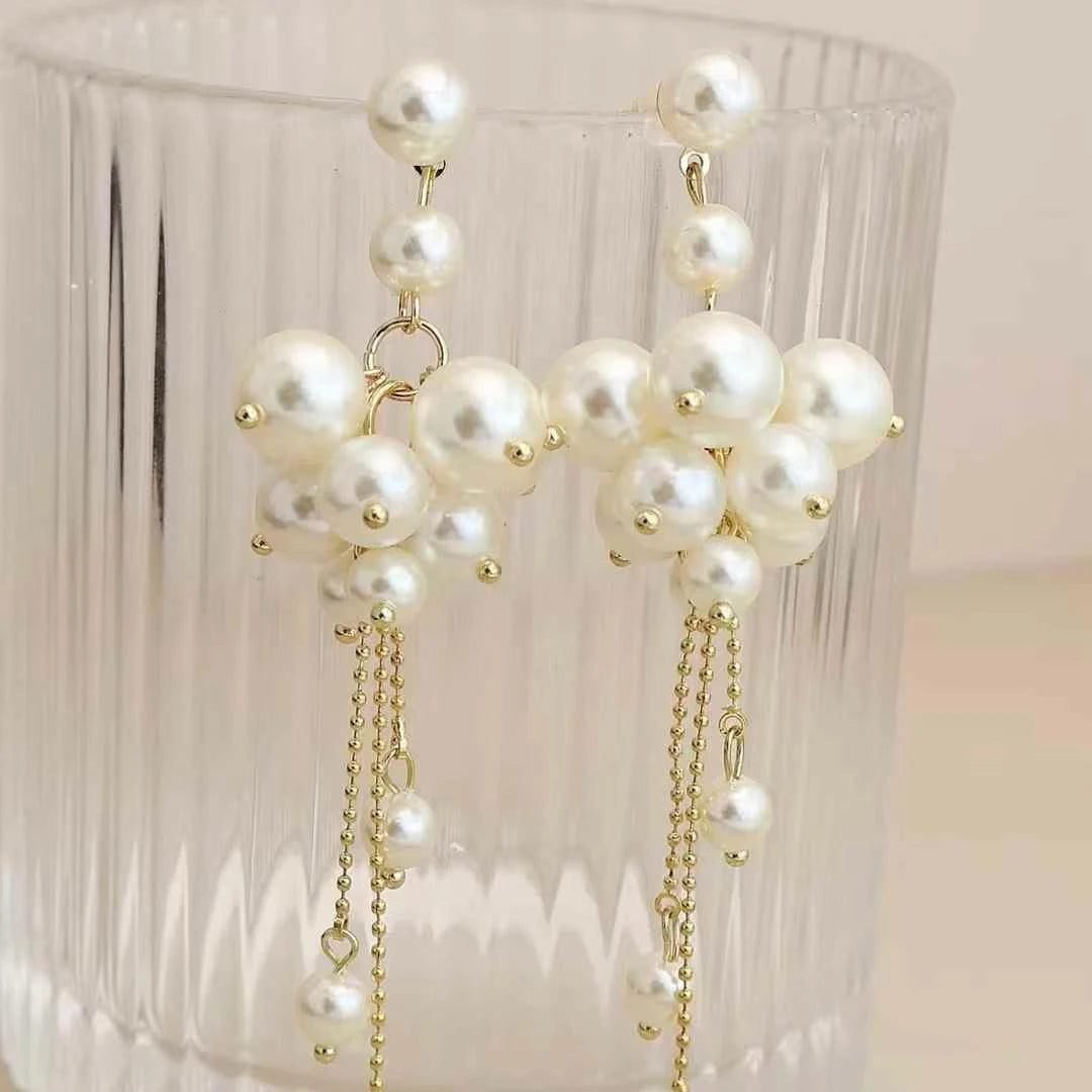 Ladies Heart Imitation Pearl Tassel Decorative Drop Earring Luxurious Glamorous Fashion Elegant Bulk Causal Jewelry Accessories