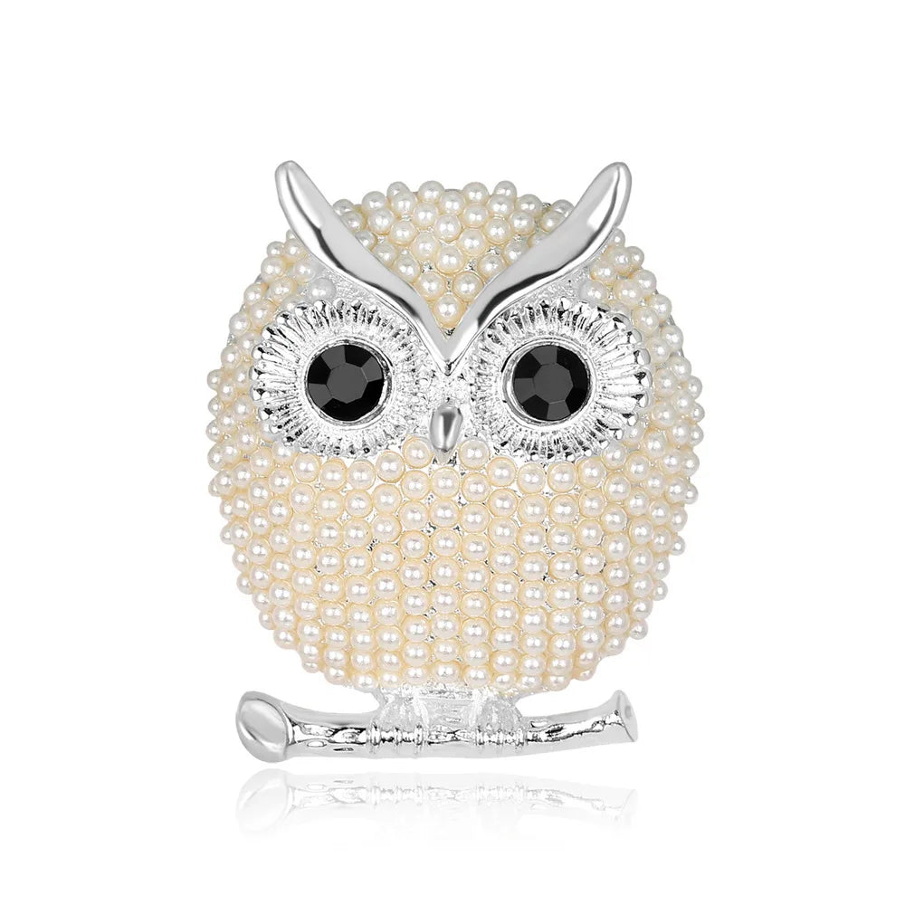 Fashion Luxury Imitation Pearl Owl Sweet Brooches for Girls Elegant Glamorous Charms Pins Jewelry for Women Ladies Accessories