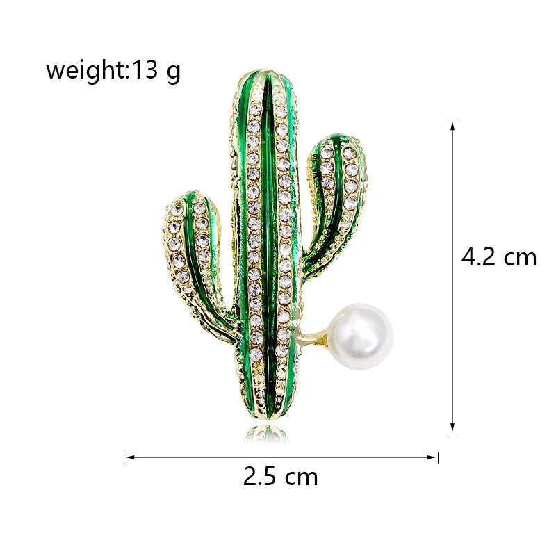 Fashion Glitter Imitation Pearl Cactus Brooches for Girls Trendy Stylish Plants Jewelry for Women Ladies Accessories Wholesale