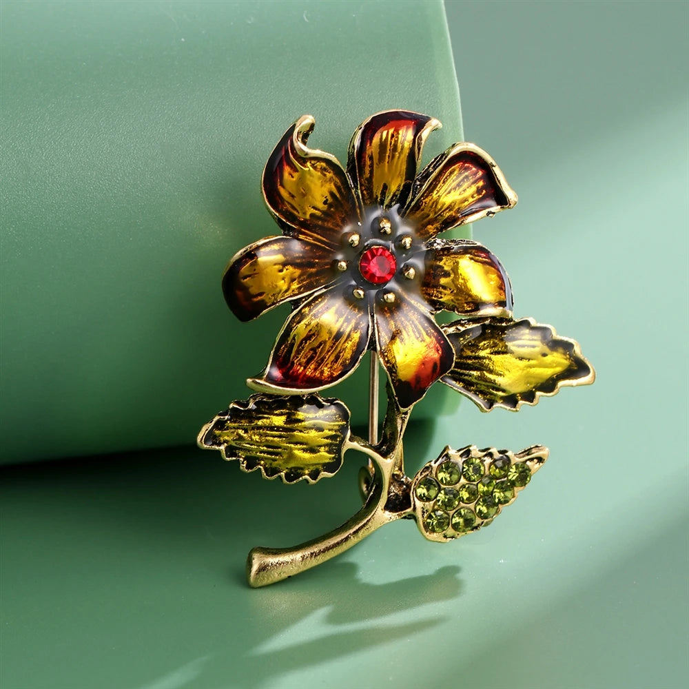 Fashion Flowers Vintage Retro Elegant Brooches for Girls Glitter New Design Sweet Floral Pins Jewelry for Women Ladies Accessory