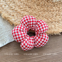 Sweet Cute Flower Shaped Plaid Scunchies for Girls Solid Color Stylish Fashion Hair Ties for Women Ladies Kids Hair Accessories