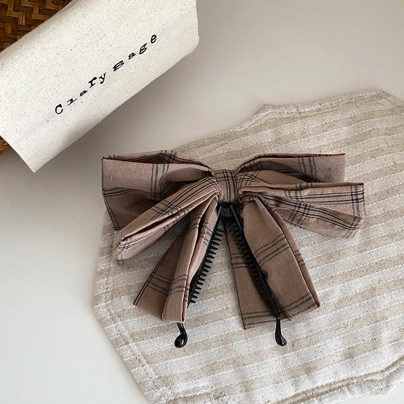 Women New Design Plaid Bow Banana Clips Fashion Stylish Elegant Customized in Stock Bulk Order Hairpins Accessories for Holiday