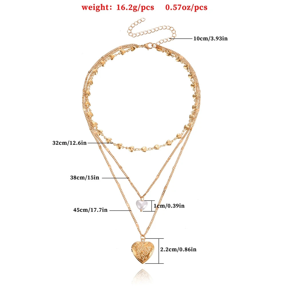 European American Cross-border Jewelry Elegant Multi-layer Love Chain Peach Heart Pendant Necklace Women's Accessories Wholesale