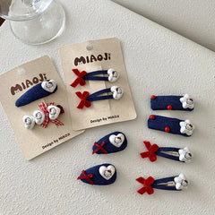 2025 Hot Sale FashionHeart Bowknot Blue Small Hair Ties Snap Clips in Stock Accessories for Children Daily Causal Holiday Use